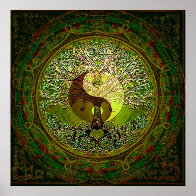 Green Yin Yang with Tree of Life Poster (Front)