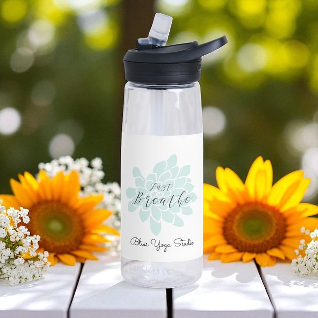 Green Yoga Breathe White Floral Water Bottle (Creator Uploaded)
