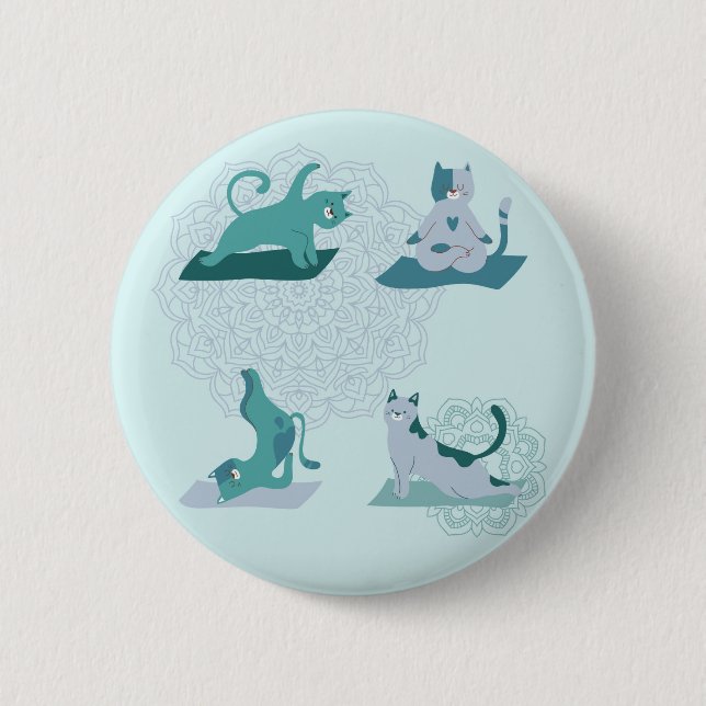 Green Yoga Cats 2 Inch Round Button (Front)