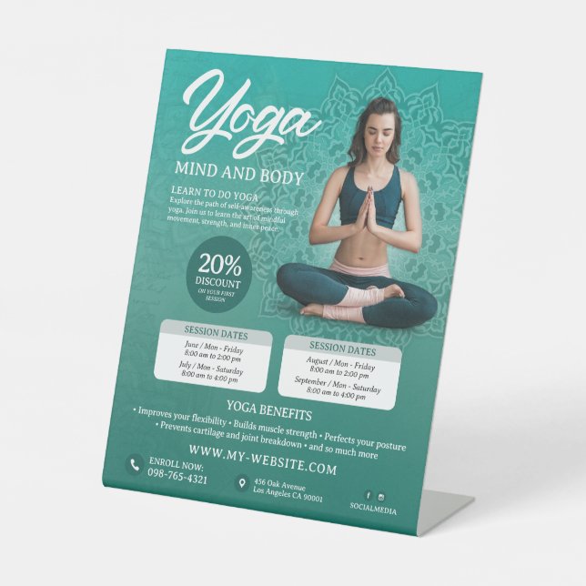 Green Yoga Class, Yoga Instructor, Yoga Teacher  Pedestal Sign (Front)