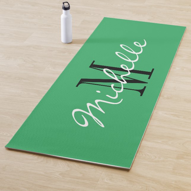 Green yoga mat personalised with name monogram (In Situ)