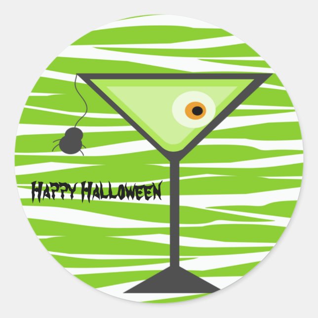 Green Zebra Eyeball Cocktail Halloween Sticker (Front)