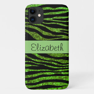 Green Zebra, Glitter Zebra, Zebra Print, Your Name iPhone 11 Case