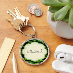 Green Zebra, Glitter Zebra, Zebra Print, Your Name Keychain