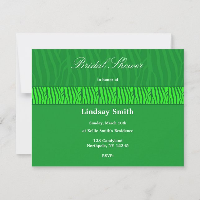 Green  Zebra Pattern Bridal Shower Invitation (Front)