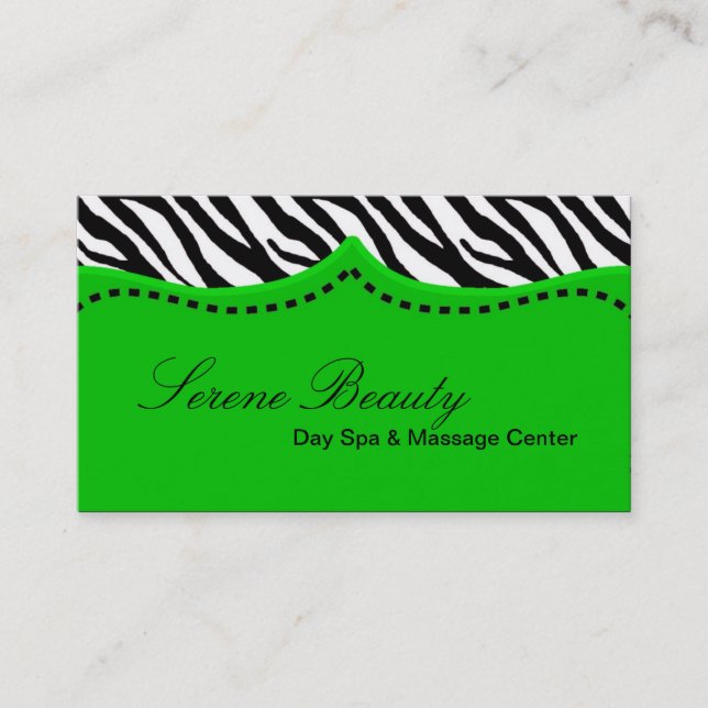 Green Zebra Print Animal Pattern Business Card (Front)