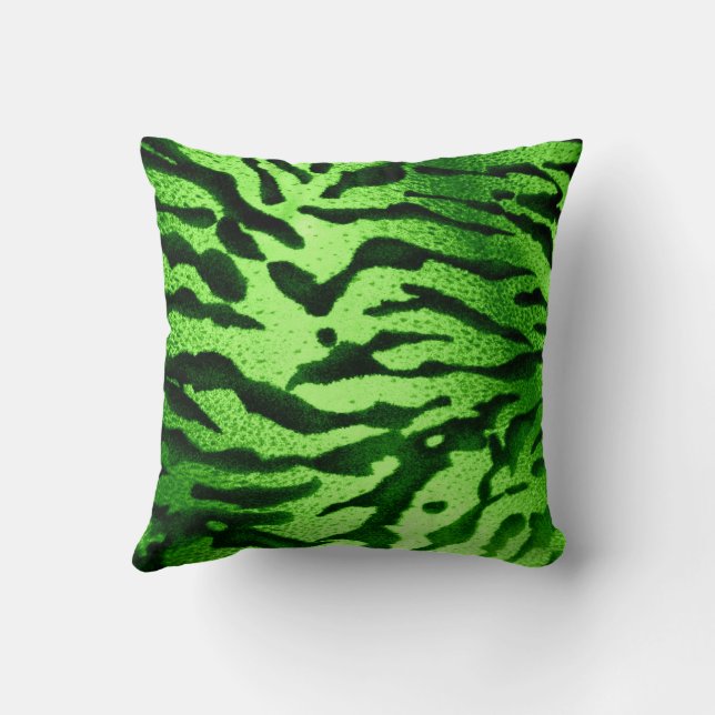 Green Zebra Print Throw Pillow (Back)