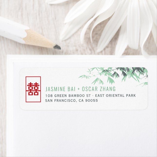 Green Zen Bamboo Feuille Adresse du Mariage chinoi (En situation)