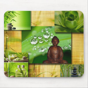 Green Zen & Buddha Serenity Collage Mouse Pad