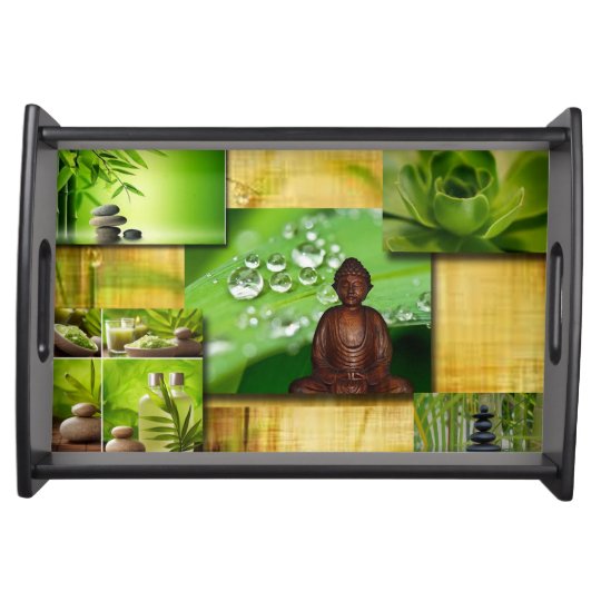 Green Zen & Buddha Serenity Collage Serving Tray