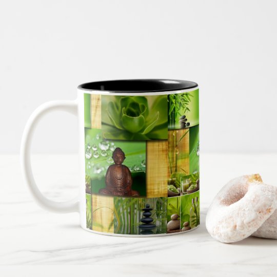 Green Zen & Buddha Serenity Collage Two-Tone Coffee Mug