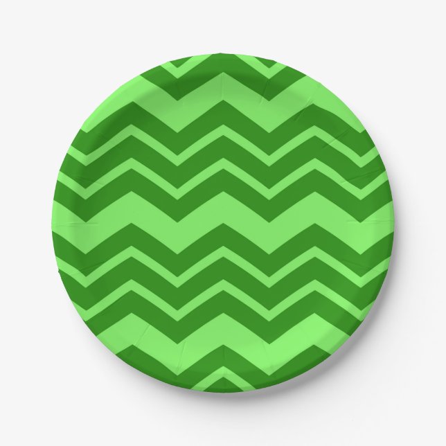 Green Zig Zag Chevron Pattern Design  Paper Plate (Front)