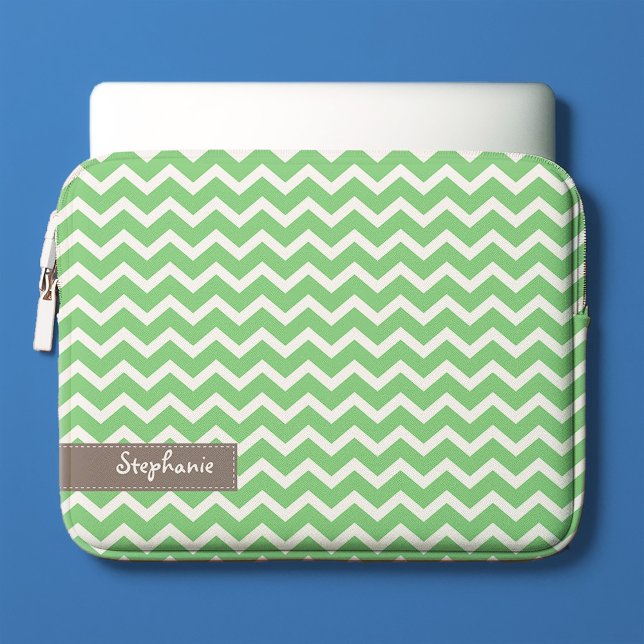 Green Zig Zag Chevrons Pattern Laptop Sleeve (Creator Uploaded)