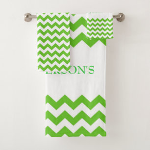 Green Zigzag Chevron Bath Towel Set