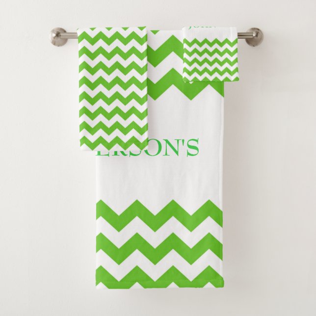 Green Zigzag Chevron Bath Towel Set (Insitu)