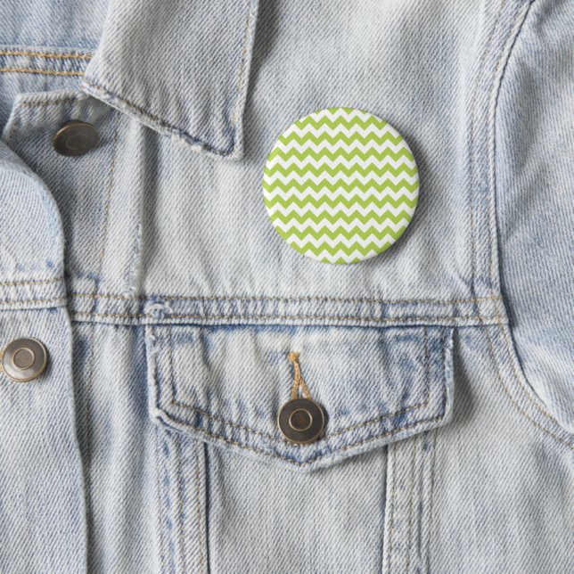 Green Zigzag, Green Chevron, Geometric Pattern 2 Inch Round Button (In Situ)