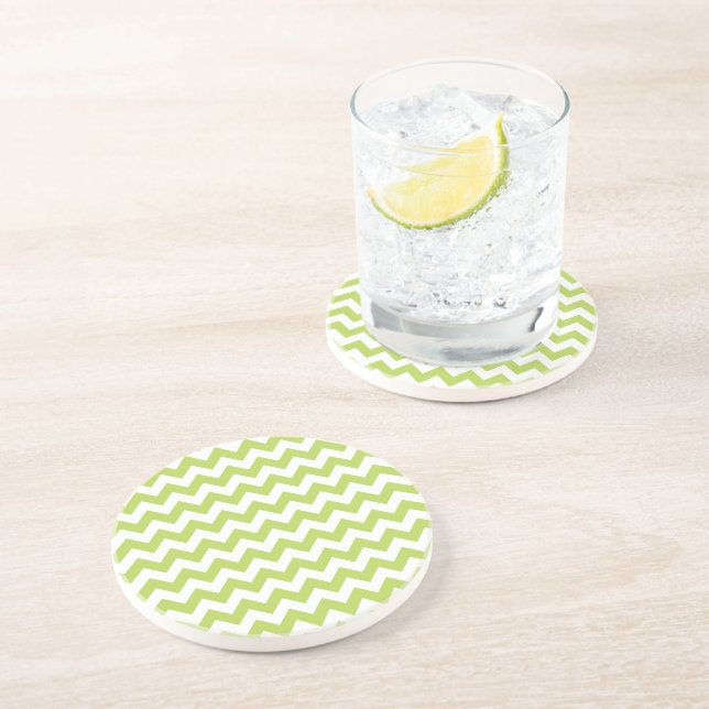 Green Zigzag, Green Chevron, Geometric Pattern Coaster (Side)