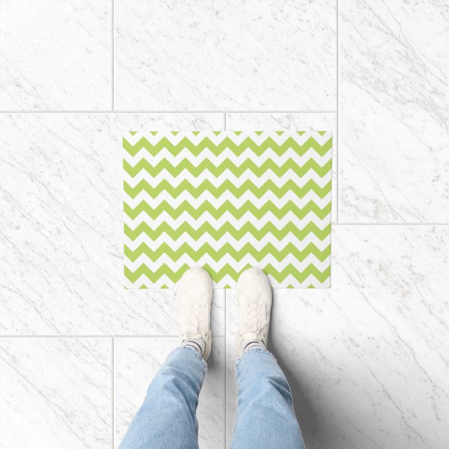 Green Zigzag, Green Chevron, Geometric Pattern Doormat (Indoor)