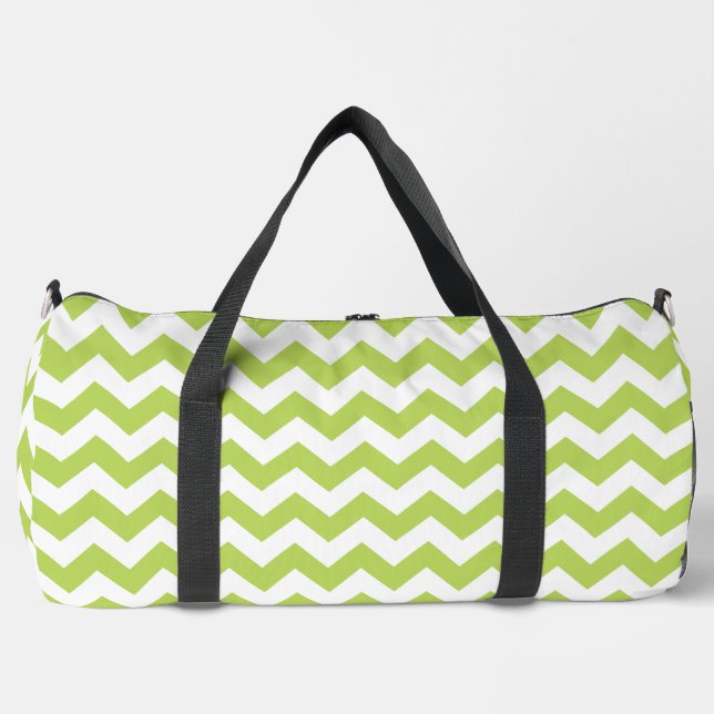 Green Zigzag, Green Chevron, Geometric Pattern Duffle Bag (Front)
