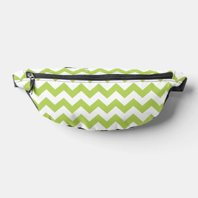 Green Zigzag, Green Chevron, Geometric Pattern Fanny Pack (Lay Down)