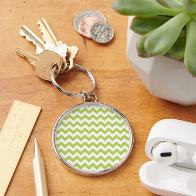 Green Zigzag, Green Chevron, Geometric Pattern Keychain (Desk)