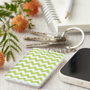 Green Zigzag, Green Chevron, Geometric Pattern Keychain