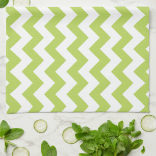 Green Zigzag, Green Chevron, Geometric Pattern Kitchen Towel