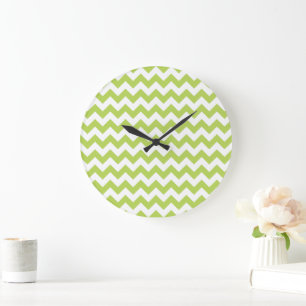 Green Zigzag, Green Chevron, Geometric Pattern Large Clock