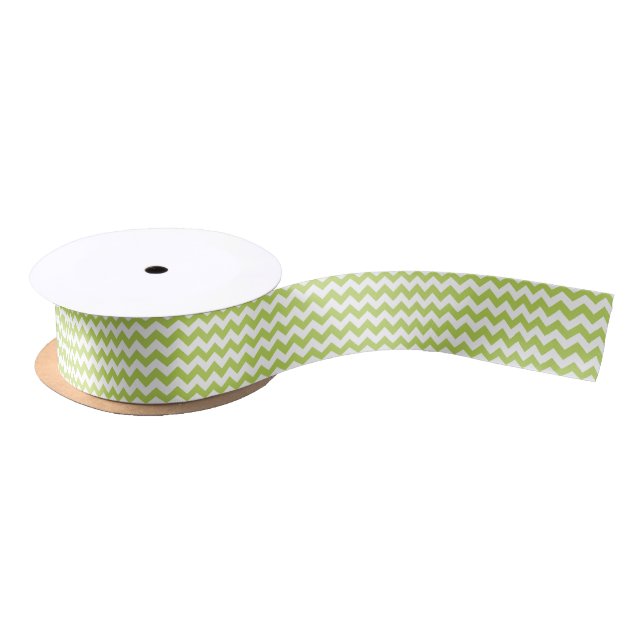 Green Zigzag, Green Chevron, Geometric Pattern Satin Ribbon (Spool)
