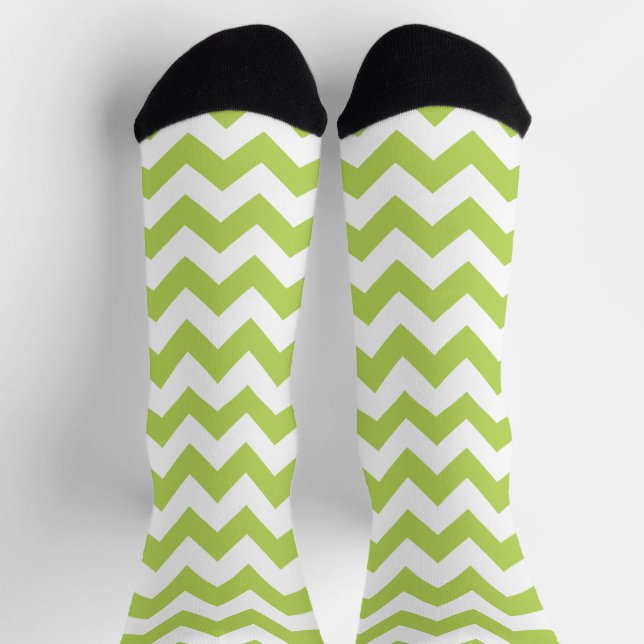 Green Zigzag, Green Chevron, Geometric Pattern Socks (Top)