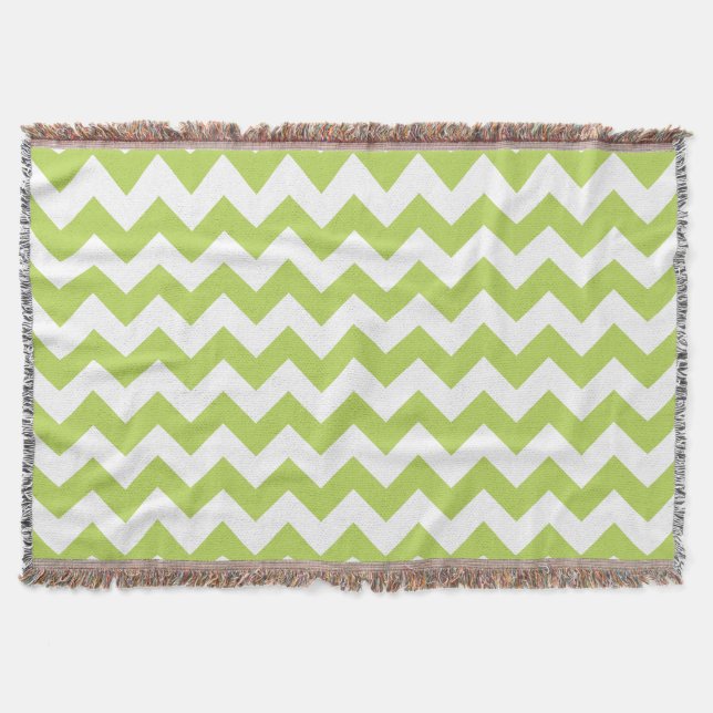 Green Zigzag, Green Chevron, Geometric Pattern Throw Blanket (Front)