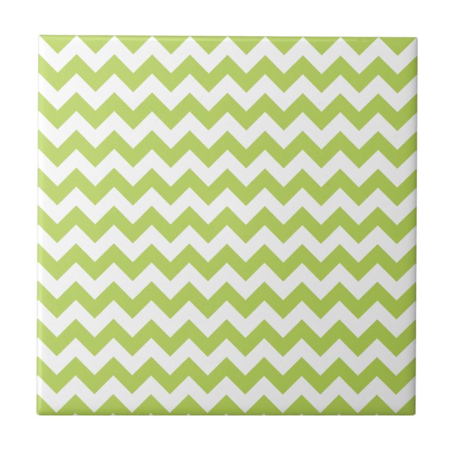 Green Zigzag, Green Chevron, Geometric Pattern Tile (Front)