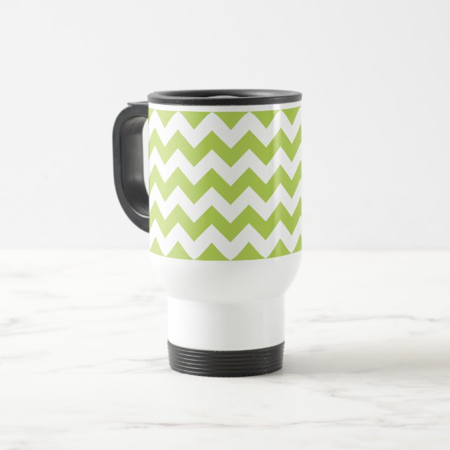 Green Zigzag, Green Chevron, Geometric Pattern Travel Mug (Front Left)