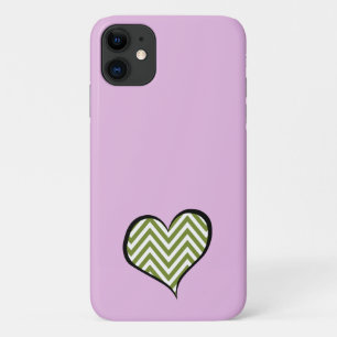 Green Zigzag, Green Chevron, Wave Pattern, Heart iPhone 11 Case