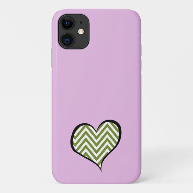 Green Zigzag, Green Chevron, Wave Pattern, Heart Case-Mate iPhone Case (Back)
