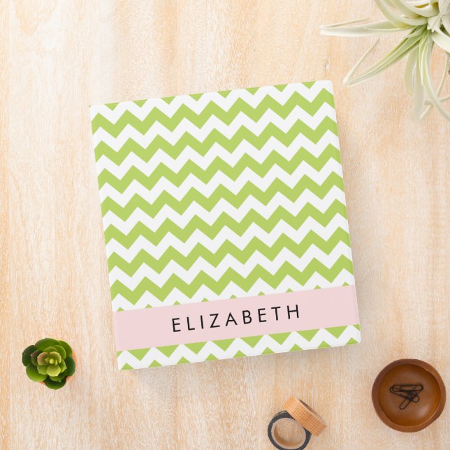 Green Zigzag, Green Chevron, Your Name Binder (In Situ)