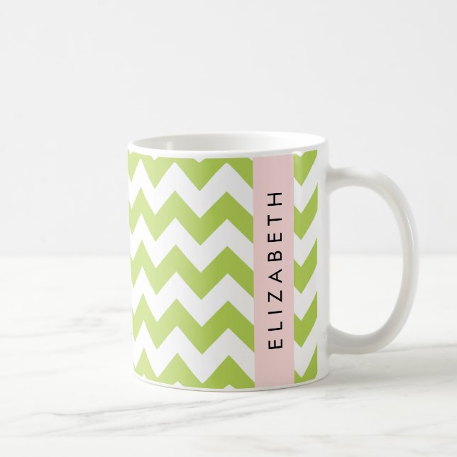 Green Zigzag, Green Chevron, Your Name Coffee Mug (Right)