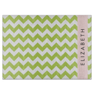 Green Zigzag, Green Chevron, Your Name Cutting Board