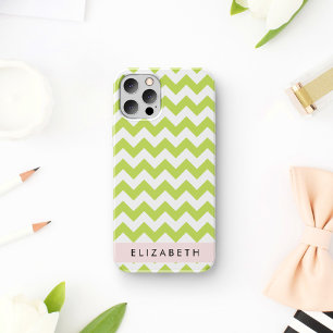 Green Zigzag, Green Chevron, Your Name iPhone 16 Case