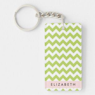 Green Zigzag, Green Chevron, Your Name Keychain