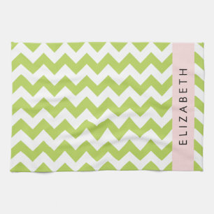 Green Zigzag, Green Chevron, Your Name Kitchen Towel