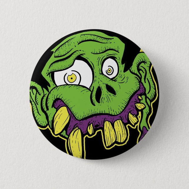 Green Zombie Head 2 Inch Round Button (Front)