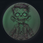 Green Zombie Kid Halloween Birthday Party Paper Plate<br><div class="desc">Customize with any text. Matching items are available.</div>