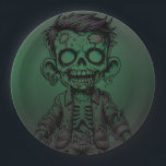 Green Zombie Kid Halloween Birthday Party Paper Plate<br><div class="desc">Customize with any text. Matching items are available.</div>