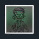 Green Zombie Kid & Slime Halloween Birthday Party Napkin<br><div class="desc">Customize with any text.</div>