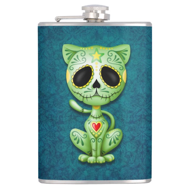 Green Zombie Sugar Kitten Hip Flask (Front)