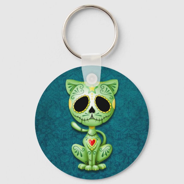 Green Zombie Sugar Kitten Keychain (Front)