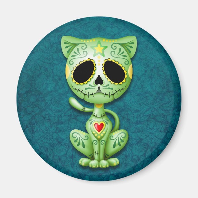 Green Zombie Sugar Kitten Magnet (Front)