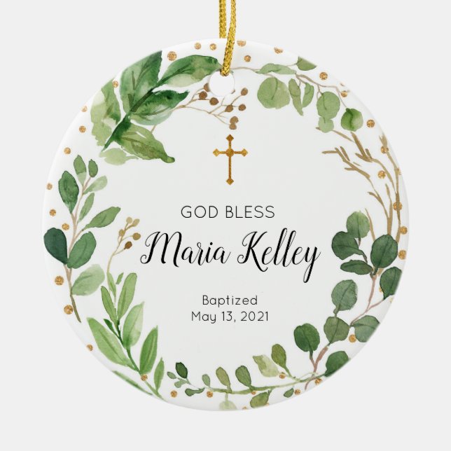 Greenary Personalized Boy Or Girl Baptism Ornament (Front)