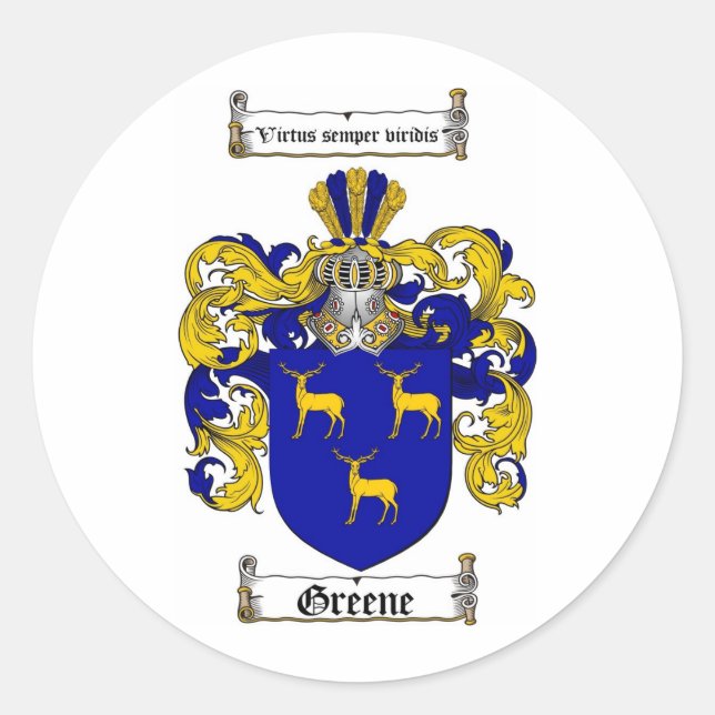 GREENE FAMILY CREST -  GREENE COAT OF ARMS CLASSIC ROUND STICKER (Front)